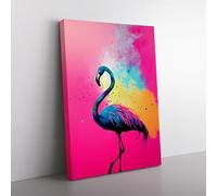 Flamingo Paint Splash No.3 Pink, Pink, Gold Canvas Wall Art Print Ready to Hang, Framed Picture for Living Room Bedroom Home Office Décor, 76x50 cm (30x20 Inch)