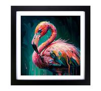Flamingo Palette Knife Painting Framed Print | 18x18 Inch Black Framed Wall Art | Ready to Hang | Modern Animal Picture | Living Room Bedroom Lounge Office