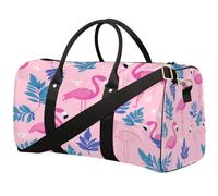 Flamingo Palm Leaf Pattern Sports Tote Gym Bag for Men & Women, Water Resistant Foldable Travel Duffel Bag, Lightweight Carry-On Weekender Overnight Bag for Workout Hospital