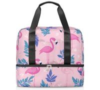 Flamingo Palm Leaf Pattern Sports Tote Gym Bag for Women Men, Travel Duffel Bag with Shoe Compartment Large Capacity Workout Overnight Bag for Fitness Yoga Swimming Weekend