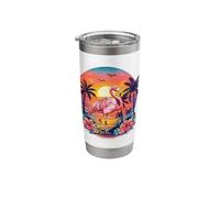 Flamingo Palm Tree Retro Beach Sunset Summer Vibes Tropical Stainless Steel Insulated Tumbler