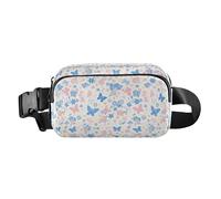 Flamingo Palm Tree Waterproof Crossbody Bag Waist Packs with Adjustable Strap for Travel Gym Work, Butterflies on White Pink, One Size