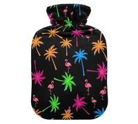 Flamingo Palm Trees Black Hot Water Bottle with Soft Cover Hot Water Bag for Foot Bed Warmer Pain Relief Small
