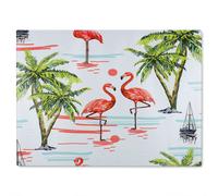 Flamingo & Palm Trees Glass Chopping Board Benjamin Tate Design Natural One Size