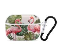 Flamingo Palm Trees Leaf Airpod Pro Case AirPods 2 Case for Women Hard Shell Protective Cover with Carabiner Keychain Compatible with AirPods Case 2nd 1st Generation, Front LED Visible White