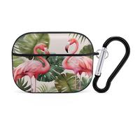 Flamingo Palm Trees Leaf Airpod Pro Case AirPods 2 Case for Women Hard Shell Protective Cover with Carabiner Keychain Compatible with AirPods Case 2nd 1st Generation, Front LED Visible Black