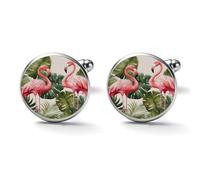 Flamingo Palm Trees Leaf Alloy Cufflinks for Men 17mm 20mm Shirt Cuff Links for Wedding Business Formal Dress Father's Day Birthday Gift for Him