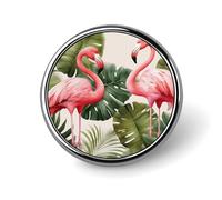 Flamingo Palm Trees Leaf Badge Holder Exquisite Round Badge with Picture Pin DIY Button Badges Personalized Metal Button Pin Fashion Brooch Crafts Gifts Clothes Decorative Pins