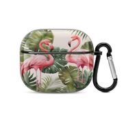 Flamingo Palm Trees Leaf Bluetooth Earbuds Case Cover Full Body Shockproof Protection Hard Case Support Wireless Charging with Keychain Personalized Gift for AirPods 3