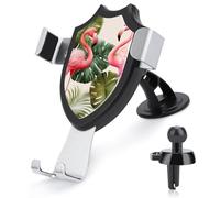 Flamingo Palm Trees Leaf Car Phone Mount Universal Auto Phone Holder Adjustable Cellphone Car Mount 360° Rotation, Dashboard & Windshield & Air Vent Strong Suction Cup Phone Stand Compatible with All
