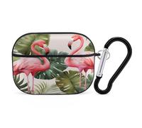Flamingo Palm Trees Leaf Earbuds Organizer Shockproof Protective Airpods Pro Cover with Carabiner Clip Anti Fall Carrying Earphone Case Cover for Airpods Pro 2nd Generation Black
