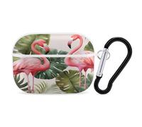 Flamingo Palm Trees Leaf Earbuds Organizer Shockproof Protective Airpods Pro Cover with Carabiner Clip Anti Fall Carrying Earphone Case Cover for Airpods Pro 2nd Generation White
