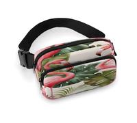 Flamingo Palm Trees Leaf Fanny Pack Belt Bag with Adjustable Strap Fashion Waist Bag for Outdoor Sports Hiking