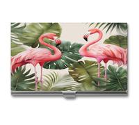 Flamingo Palm Trees Leaf Metal Business Card Case for Men Women Slim Pocket Purse Multi Wallet Professional Pocket Card Holder for Name Card Credit Card, style, One Size