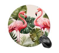 Flamingo Palm Trees Leaf Round Mouse Pad 7.8 Inch - Non-Slip Rubber Base Mouse Mat Portable Ergonomic Desk Mat for Office, Laptop, Travel, Wireless Mice Mats - Waterproof & Durable Design