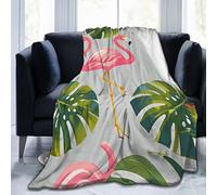 Flamingo Palm Trees Leaf Throw Blankets Flannel Blanket Warm Cozy Bed Blanket Lightweight Soft Blankets for Couch Sofa Bed Chair Home Decor 80"X60"