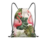 Flamingo Palm Trees Leaf Women Men String Backpack Waterproof Drawstring Backpack Large Gym Sack For Picnic Football Hiking