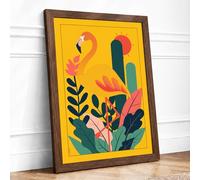 Flamingo Paradise Tropical Framed Wall Art Print A2 Walnut