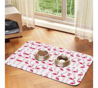 Flamingo Pattern Absorbent Leather Pet Tablecloth Non-Slip Dining Pad For Puppy Kitten Food Water Bowls
