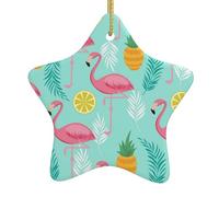 Flamingo Pattern Ceramic Pendants, Star-Shaped Christmas Tree Decorations, Personalized Christmas Ornaments