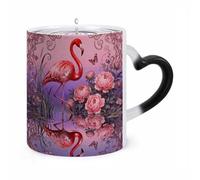 Flamingo Peony Pond Color Changing Coffee Mug 11oz Magic Ceramic Cup with Heat Sensitive Design Novelty Black to White Transformation Mug for Halloween Christmas Gifts Women Men