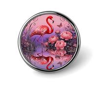 Flamingo Peony Pond Round Lapel Pins for Men Women Metal Button Pin Fashion Personalized Brooch Pins for Men Suits Cute Brooch Badge for Backpack Clothing Hat Bag Decoration