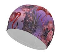 Flamingo Peony Pond Swim Cap High Elasticity Anti Slip Waterproof Comfortable Swim Hat Bathing Cap for Men Women