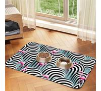 Flamingo Pet Feeding Mat Dog Cat Eating Food Absorbent Leather Tablecloth for and Water Bowl Waterproof No Stains Quick Dry Non-Slip 17.72 * 11.8IN
