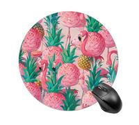 Flamingo Pineapple Round Mouse Pad, Non-Slip Rubber Base Waterproof Washable, Computer Mouse Mat for Office Gaming Studying, Premium-Textured Durable Portable Circle Mousepad for Desktop PC Notebook