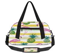 Flamingo Pineapple Stripe Kids Overnight Duffle Bags for Girls Boys, Animal Birds Lightweight Sports Gym Bag for Kids，Small Overnight Weekender Carry on Travel Bags Dance Bag, Flamingo Pineapple
