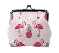 Flamingo Pineapple Women's Leather Kiss-Lock Coin Purse,Double-Sided Full Print Pattern,Ultra-Fine Fiber Leather,Small Clutch Wallet for Cash,Cards,Coins