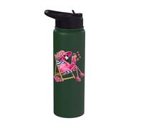 Flamingo Pink Palm Tree Tropical Beach Summer Vacation Funny Stainless Steel Insulated Water Bottle