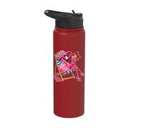 Flamingo Pink Palm Tree Tropical Beach Summer Vacation Funny Stainless Steel Insulated Water Bottle