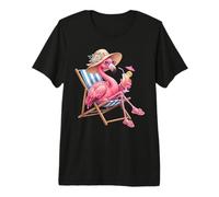 Flamingo Pink Palm Tree Tropical Beach Summer Vacation Women Premium T-Shirt