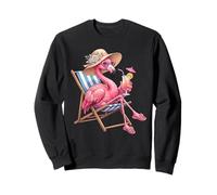Flamingo Pink Palm Tree Tropical Beach Summer Vacation Women Sweatshirt