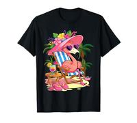 Flamingo Pink Palm Tree Tropical Beach Summer Vacation Women T-Shirt