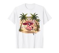 Flamingo Pink Palm Tree Tropical Beach Summer Vacation Women T-Shirt
