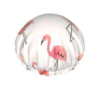 Flamingo. Print Shower Cap Reusable Bath Cap Double Layer Bath Hair Caps, Keeps Hair Dry, Fits All Head