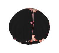flamingo Print Shower Cap - Reusable, Double Layer, Hotel Travel Essentials, Salon Shower Hat Accessories One Size