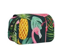 Flamingo Printed Flip Pencil Case with 2 Compartments, Large Capacity, Portable Stationery Organizer for School, Travel and Art