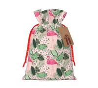 Flamingo Printing Drawstring Christmas Bag With Kraft Tag 4.7x6.9 Inch For Halloween Wrapping Gifts