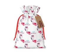 Flamingo Printing Drawstring Christmas Bag With Kraft Tag 4.7x6.9 Inch For Halloween Wrapping Gifts