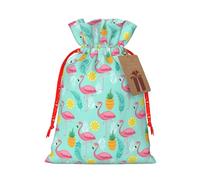 Flamingo Printing Fashion Drawstring Bag With Kraft Tag For Christmas Halloween Party Gift Packaging