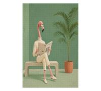 Flamingo Reading Newspaper Jigsaw Puzzle 1000 Pieces in Wood