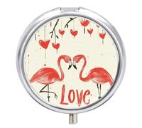 Flamingo Red Heart Pill Case Box with 3 Compartment Medicine Vitamin Organizer for Purse Pocket 5x5cm