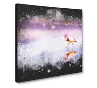 Flamingo Reflection Paint Splash Modern Canvas Wall Art Print Ready to Hang, Framed Picture for Living Room Bedroom Home Office Décor, 14x14 Inch (35x35 cm)