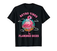 Flamingo Retro Vibes Tropical Sunset Bird Design Value Graphic T-Shirt, Men, Black, XL