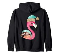 Flamingo Santa Hat Animal Pattern Fun Zip Hoodie