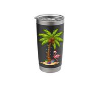 Flamingo Santa Hat Palm Tree Merry Christmas Lights Stainless Steel Insulated Tumbler