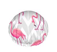 Flamingo Shower Cap,Tropical Pattern With Pink Flamingos Waterproof Double Layer Bath Caps Perfect For All Hair Lengths And Thicknesses